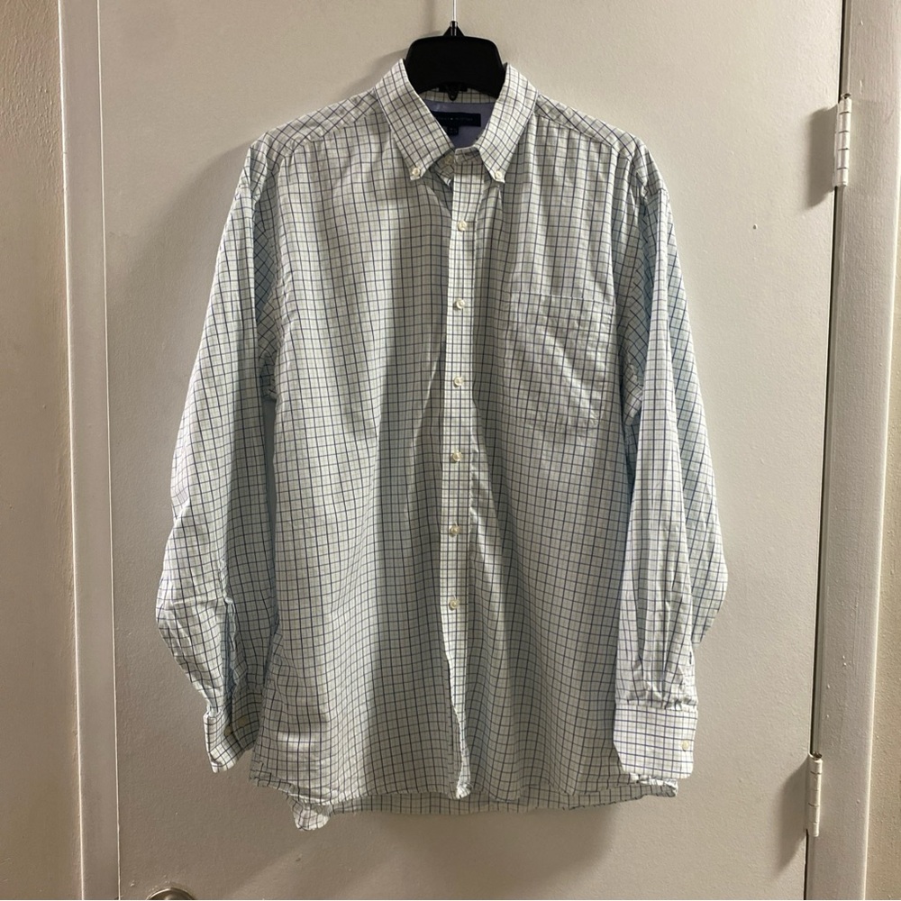 Tommy Hilfiger Men's Checkered Shirt Sz 16 1/2‎ (34-35) Blue and White